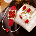 Women's Leather Wrist Watch, Earrings, Bracelet, Necklace and Ring Jewelry Set by DailySale