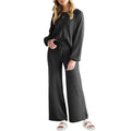 Women's Long Lantern Sleeve Crop Top with Wide Leg Pants Lounge Set by DailySale
