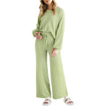 Women's Long Lantern Sleeve Crop Top with Wide Leg Pants Lounge Set by DailySale