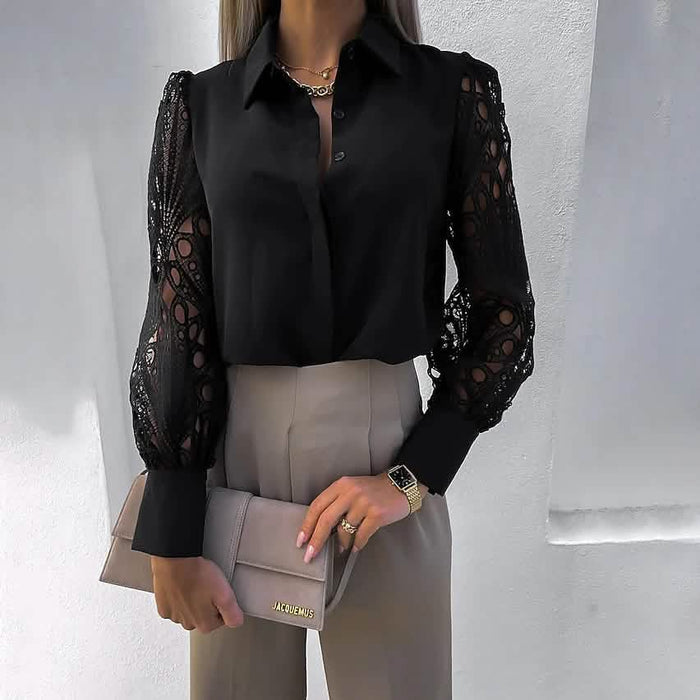 Women's Long Sleeve Cutout Lace Button Down Shirt by DailySale
