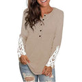 Women's Long Sleeve Solid Color Round Neck Lace Buttons Tunic Tops by DailySale