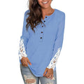 Women's Long Sleeve Solid Color Round Neck Lace Buttons Tunic Tops by DailySale