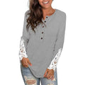 Women's Long Sleeve Solid Color Round Neck Lace Buttons Tunic Tops by DailySale