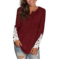 Women's Long Sleeve Solid Color Round Neck Lace Buttons Tunic Tops by DailySale