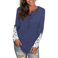 Women's Long Sleeve Solid Color Round Neck Lace Buttons Tunic Tops by DailySale