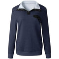Women's Long Sleeve V Neck Button Quilted Patchwork Pullover Sweatshirt Tops by DailySale
