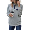 Women's Long Sleeve V Neck Button Quilted Patchwork Pullover Sweatshirt Tops by DailySale