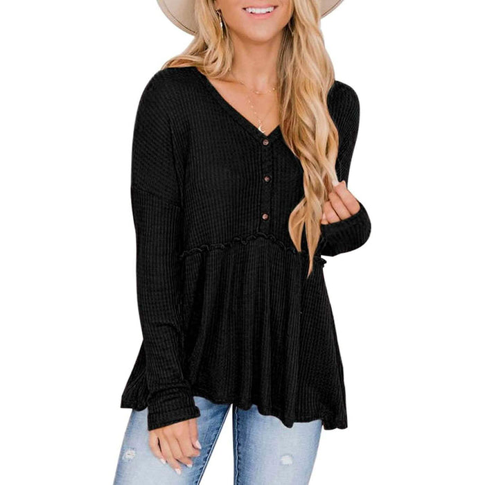 Women's Long Sleeve V Neck Ruffle Babydoll Tunic Tops by DailySale