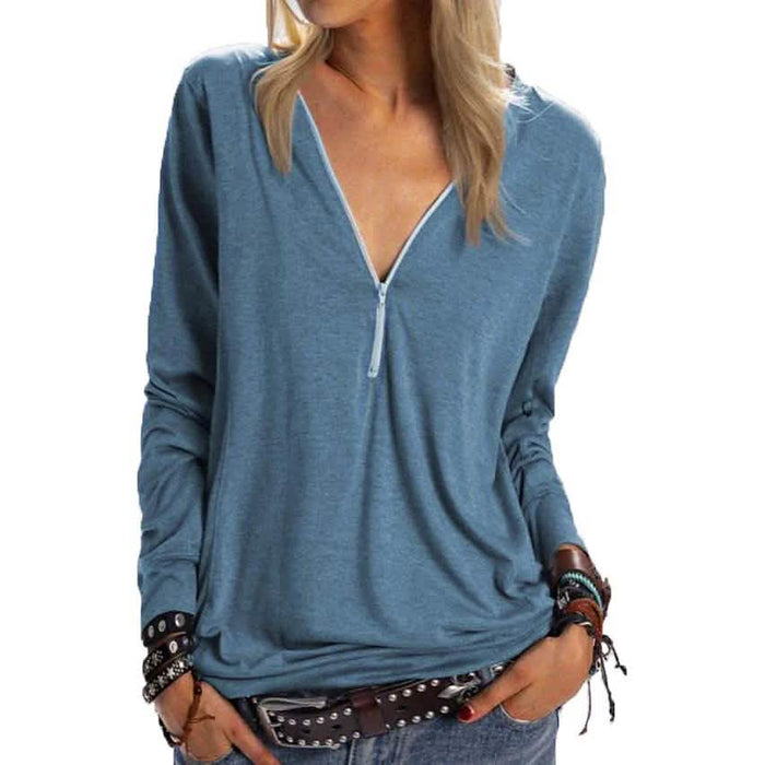 Women's Long Sleeve Zipper Quarter Zip V Neck Casual Top by DailySale