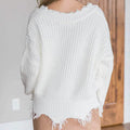 Women's Loose Knitted Sweater Long Sleeve V-Neck Ripped Pullover Sweaters Crop Top Knit Jumper by DailySale