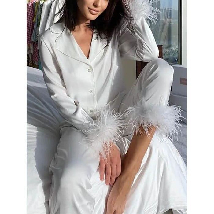 Women's Loungewear Pajamas Sets Pure Color Silk Simple Soft Shirt Pant by DailySale