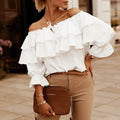 Women's Off Shoulder Ruffle Long Sleeve Shirt Casual Layered Top by DailySale