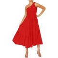 Womens One Shoulder Sleeveless Smocked Ruffle Tiered Beach Long Midi Dress by DailySale