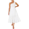 Womens One Shoulder Sleeveless Smocked Ruffle Tiered Beach Long Midi Dress by DailySale