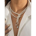 Women's Elegant Multi-Layered Faux Pearl Necklace, Boho Tassel Pendant, Dual-Strand Jewelry by DailySale