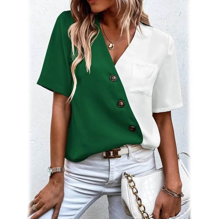 Women's Pocket Button V-Neck Short Sleeve Shirt by DailySale