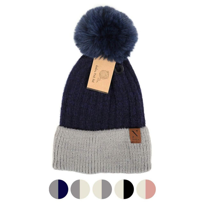Women's Pom Pom Two-Tone Knit Winter Hat by DailySale