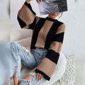 Women's Pullover Ribbed Knit Patchwork Striped Sweater by DailySale