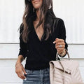 Women's Pullover Solid Colored Basic Long Sleeve Loose Short Sweater Cardigans by DailySale