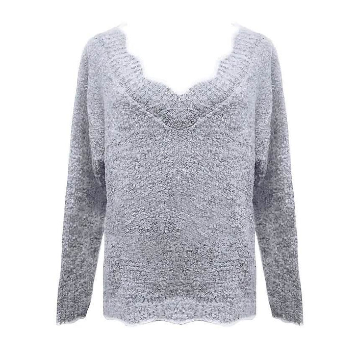 Women's Pullover Sweater Knitted Solid Colored Casual Acrylic Long Sleeve Loose Sweater Cardigans V Neck by DailySale