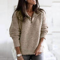 Women's Pullover Sweater Zipper Solid Color Basic Casual Long Sleeve Sweater Cardigans by DailySale