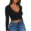 Women's Sexy Bodycon Scoop Neck Long Sleeve Slim Crop Top by DailySale