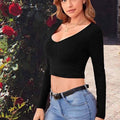 Women's Sexy Bodycon Scoop Neck Long Sleeve Slim Crop Top by DailySale