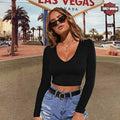 Women's Sexy Bodycon Scoop Neck Long Sleeve Slim Crop Top by DailySale
