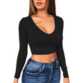 Women's Sexy Bodycon Scoop Neck Long Sleeve Slim Crop Top by DailySale