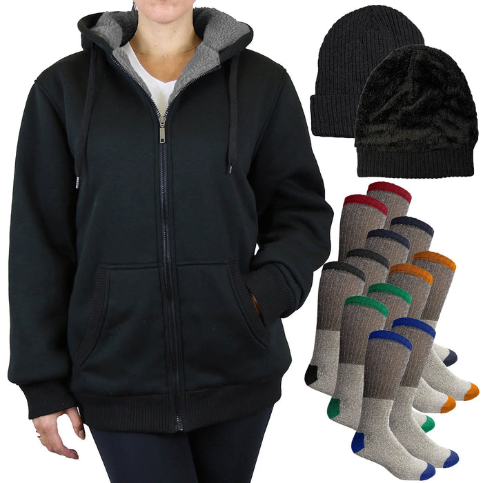 Women's Sherpa Hoodie, Hat and Thermal Socks Gift Set by DailySale