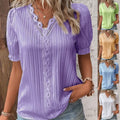 Women's Shirt Blouse Plain Lace Short Sleeve Casual Basic V Neck by DailySale
