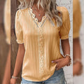 Women's Shirt Blouse Plain Lace Short Sleeve Casual Basic V Neck by DailySale