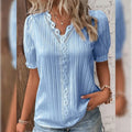 Women's Shirt Blouse Plain Lace Short Sleeve Casual Basic V Neck by DailySale