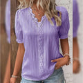 Women's Shirt Blouse Plain Lace Short Sleeve Casual Basic V Neck by DailySale