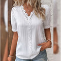 Women's Shirt Blouse Plain Lace Short Sleeve Casual Basic V Neck by DailySale