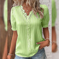 Women's Shirt Blouse Plain Lace Short Sleeve Casual Basic V Neck by DailySale