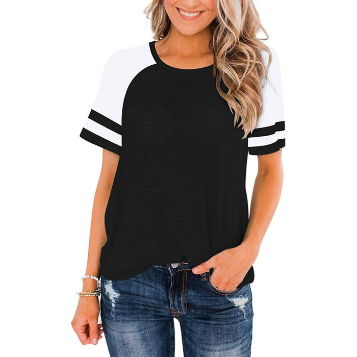 Womens Short Sleeve Shirts Crew Neck Color Block by DailySale