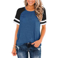 Womens Short Sleeve Shirts Crew Neck Color Block by DailySale