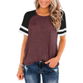 Womens Short Sleeve Shirts Crew Neck Color Block by DailySale