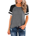 Womens Short Sleeve Shirts Crew Neck Color Block by DailySale