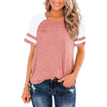 Womens Short Sleeve Shirts Crew Neck Color Block by DailySale
