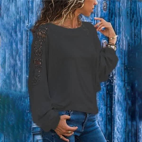 Womens Solid Color Hollow Out Pullovers Loose T-shirts by DailySale
