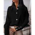 Women's Solid Colored Long Sleeve Button Standing Collar Basic Tops by DailySale