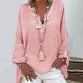 Women's Solid Colored Long Sleeve Button V Neck Basic Top by DailySale