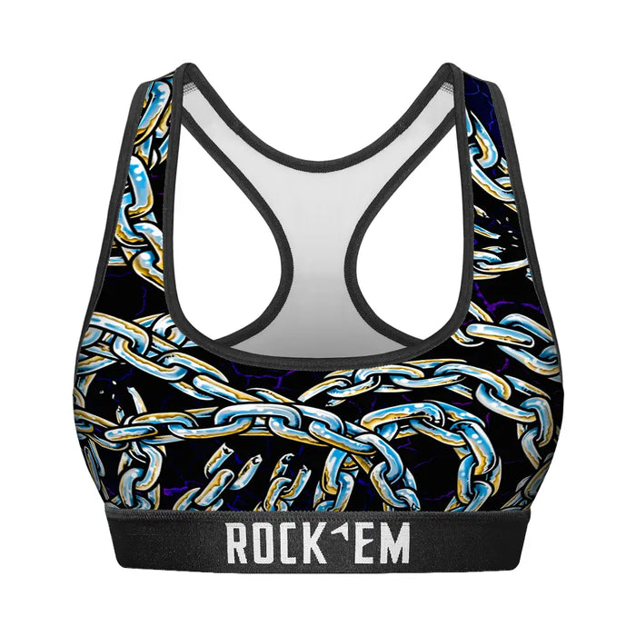 Women's Sports Bra - Chains All-Over by Rock 'Em Socks