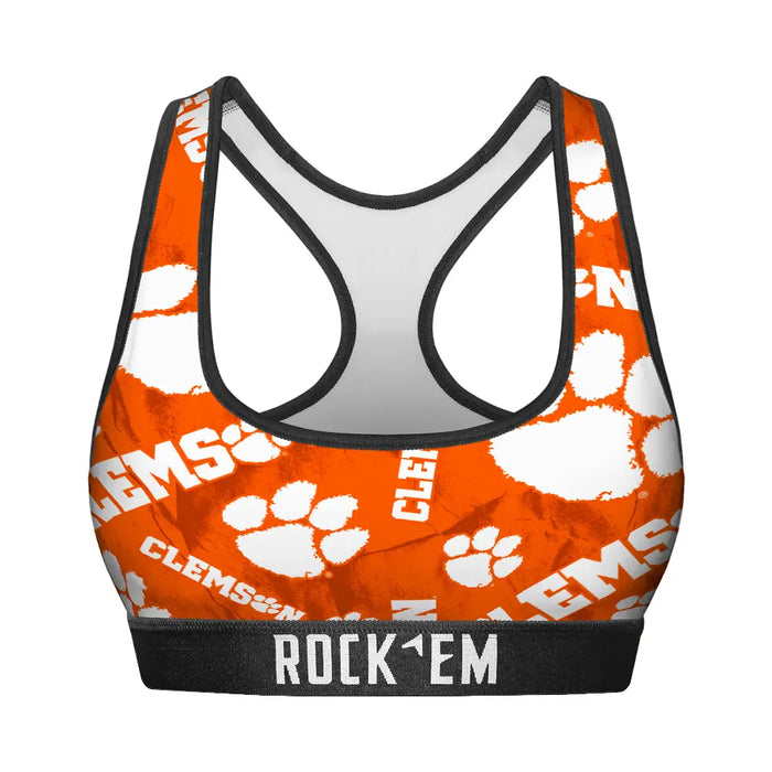 Women's Sports Bra - Clemson Tigers - Logo All-Over by Rock 'Em Socks