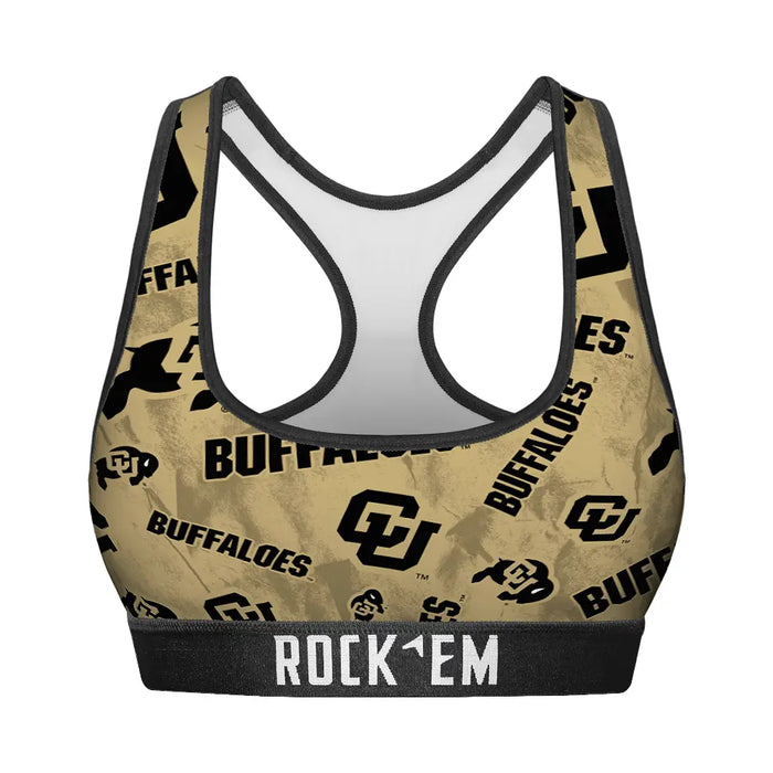 Women's Sports Bra - Colorado Buffaloes - Logo All-Over by Rock 'Em Socks