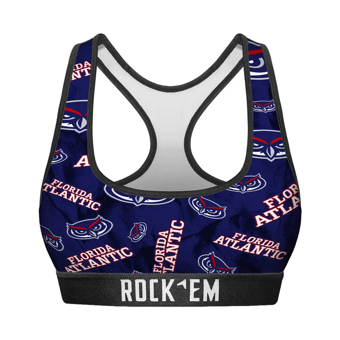 Women's Sports Bra - FAU Owls - Logo All-Over by Rock 'Em Socks