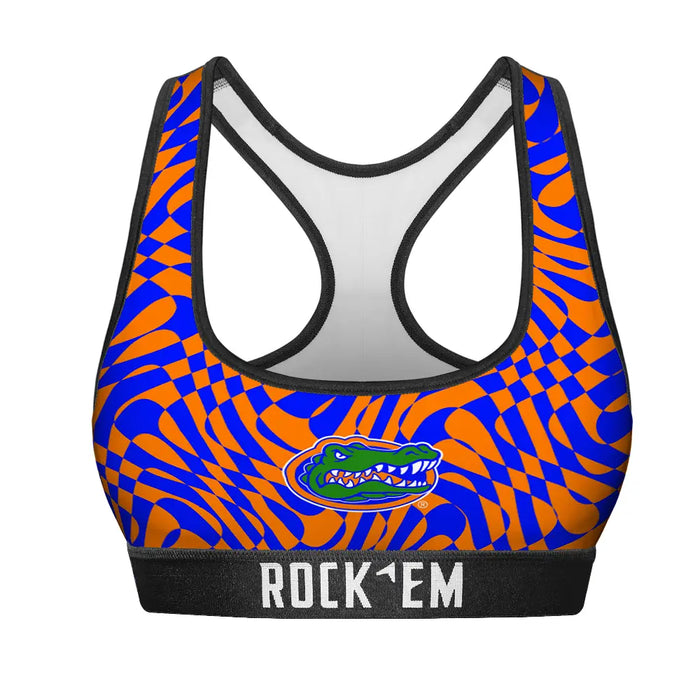 Women's Sports Bra - Florida Gators - Wavy Checkers by Rock 'Em Socks