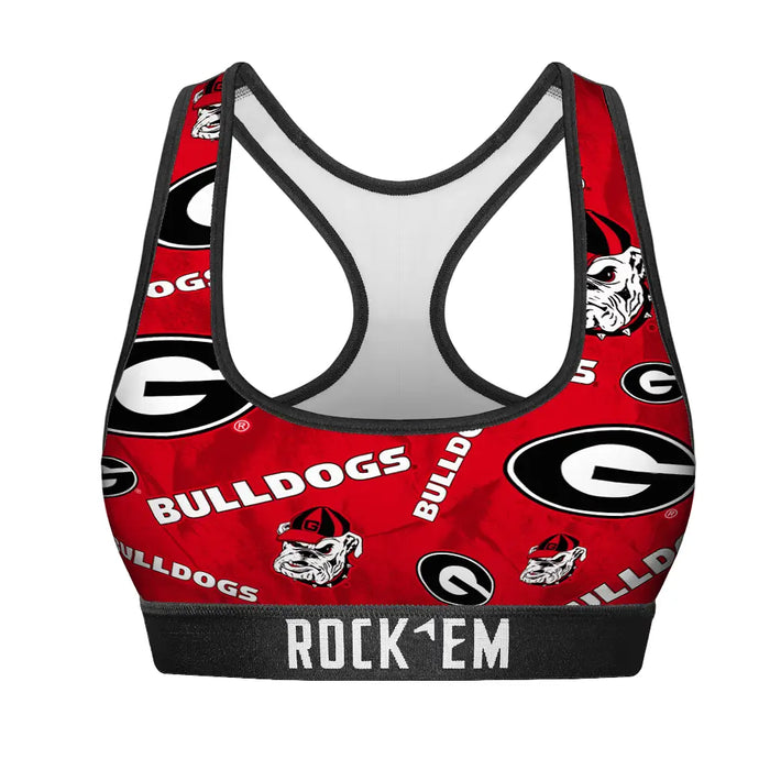 Women's Sports Bra - Georgia Bulldogs - Logo All-Over by Rock 'Em Socks